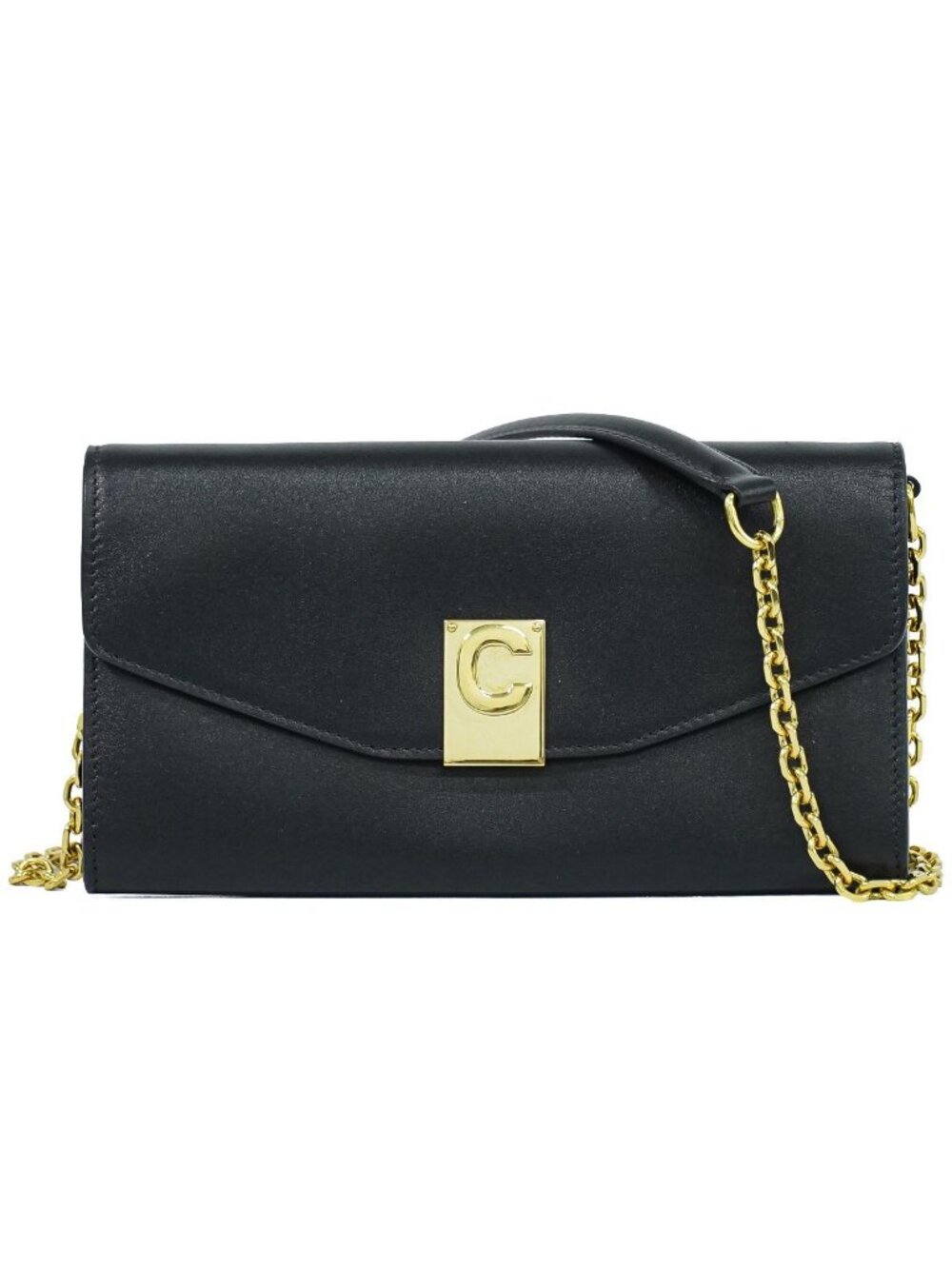 Celine C 2-Way Chain Wallet Shoulder Bag Clutch Pochette Leather Black